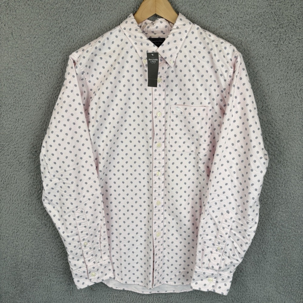 NEW Abercrombie & Fitch Shirt Mens XL Pink Paisley All Over Print Oxford Button